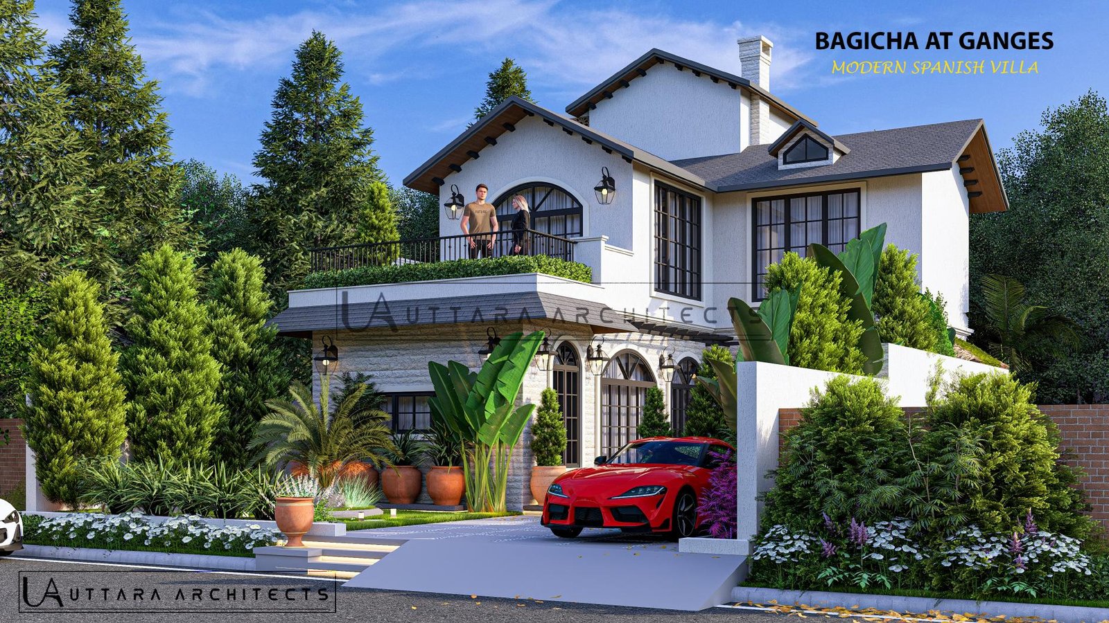 Architectural visualisation of Bagicha at Ganges Spanish-style villa exterior