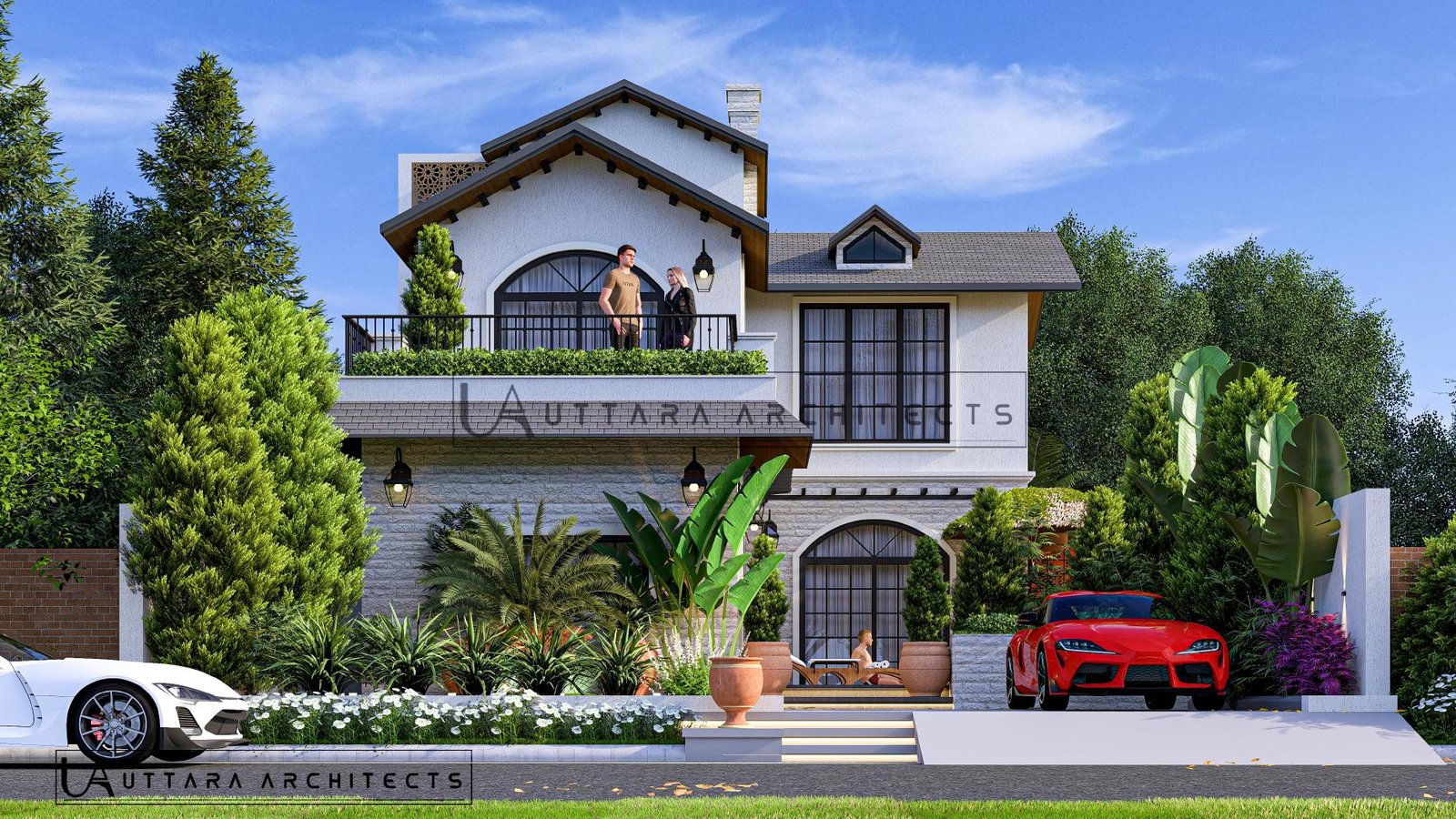 Architectural visualisation of Bagicha at Ganges villa and landscaped setting