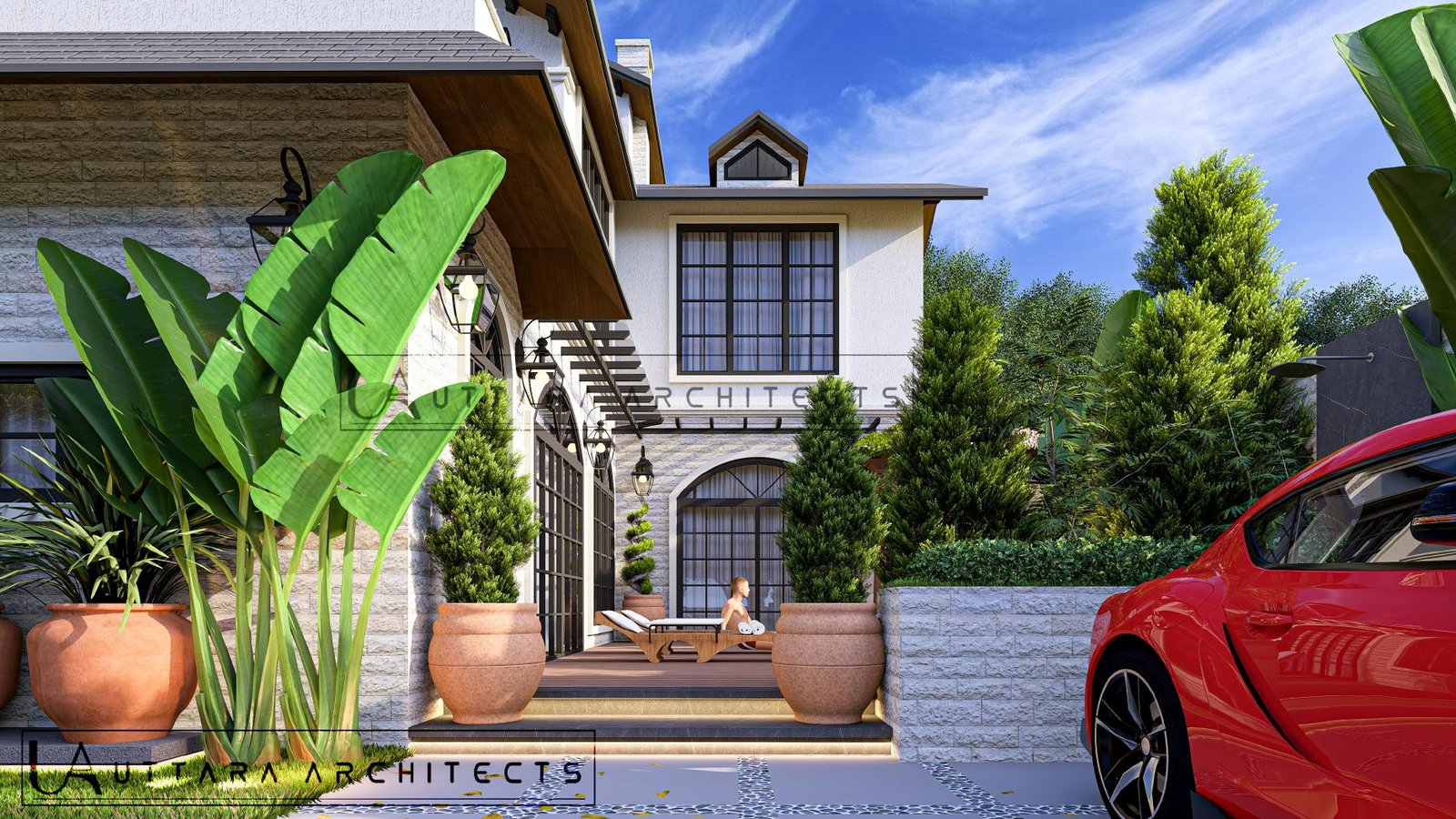 Architectural visualisation of Bagicha at Ganges villa exterior