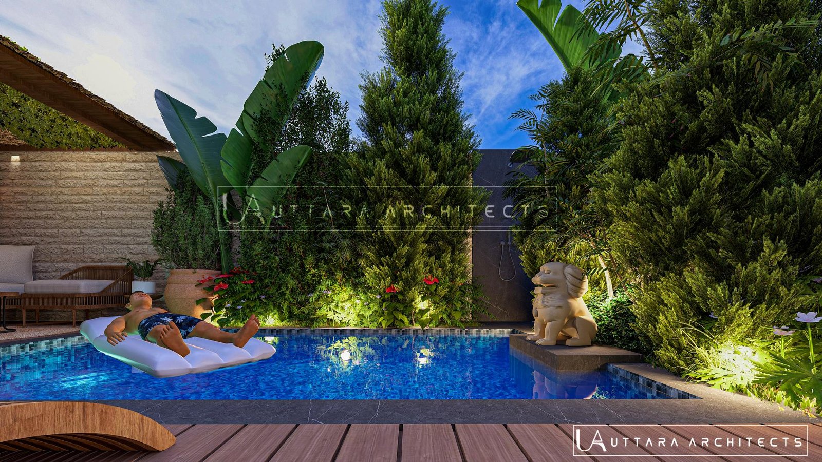 Architectural visualisation of Bagicha at Ganges villa exterior