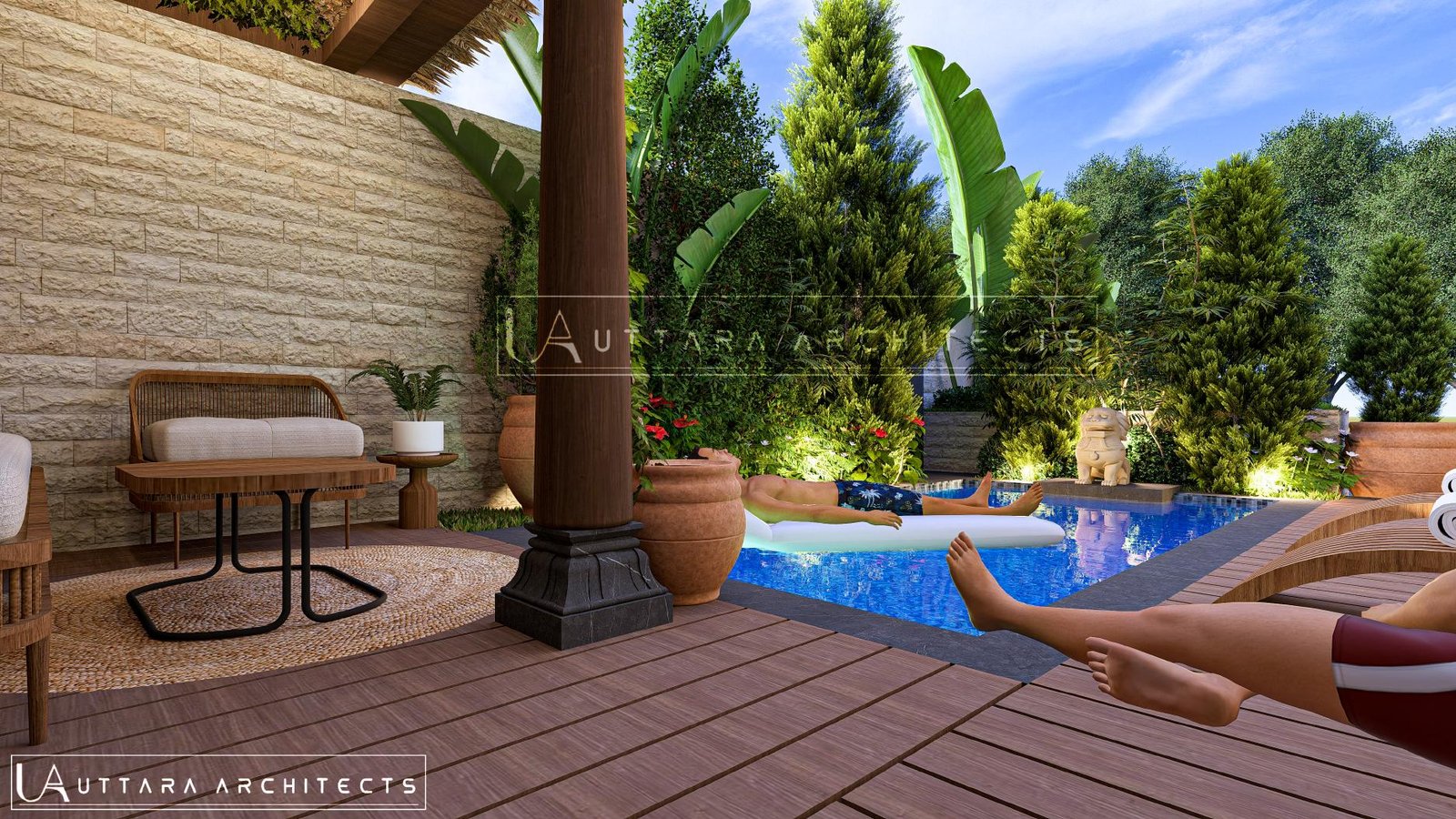 Architectural visualisation of Bagicha at Ganges villa exterior