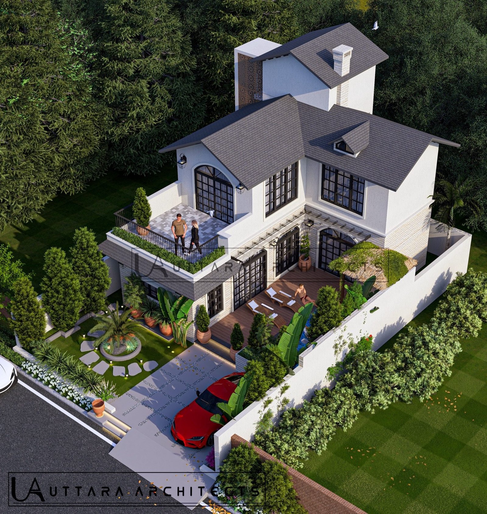 Architectural visualisation of a Bagicha at Ganges Spanish-inspired villa