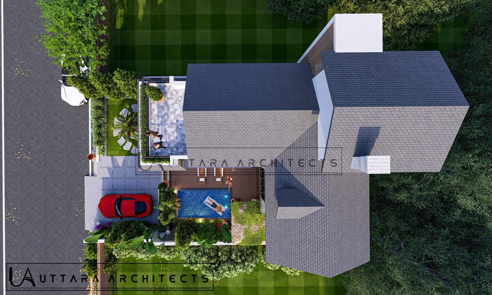 Bagicha at Ganges villa roof and landscaped visualisation